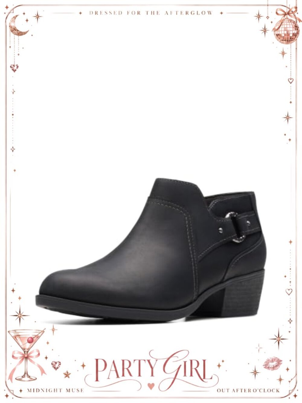 Clarks Women's Black Oily Leather Ankle Bootie with Side Zip and Ultimate